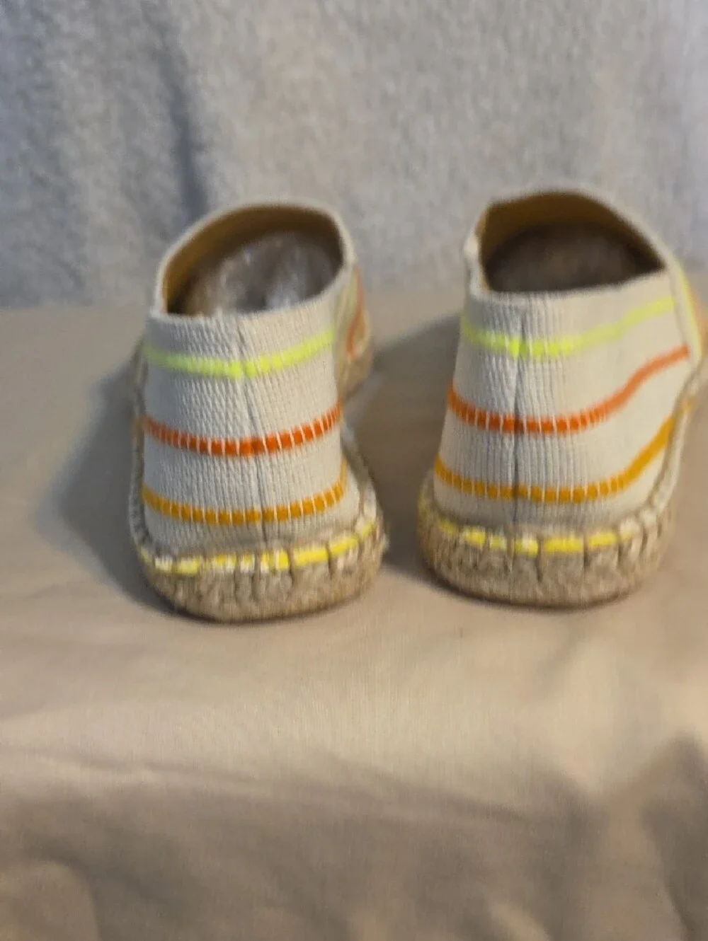 Talbots White Canvas Espadrilles with Orange & Yellow Stripes